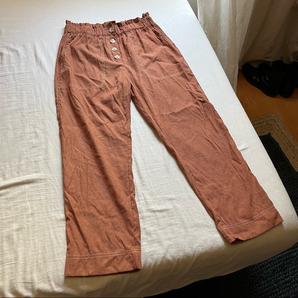 Calista orange rust high rise cropped straight leg pants